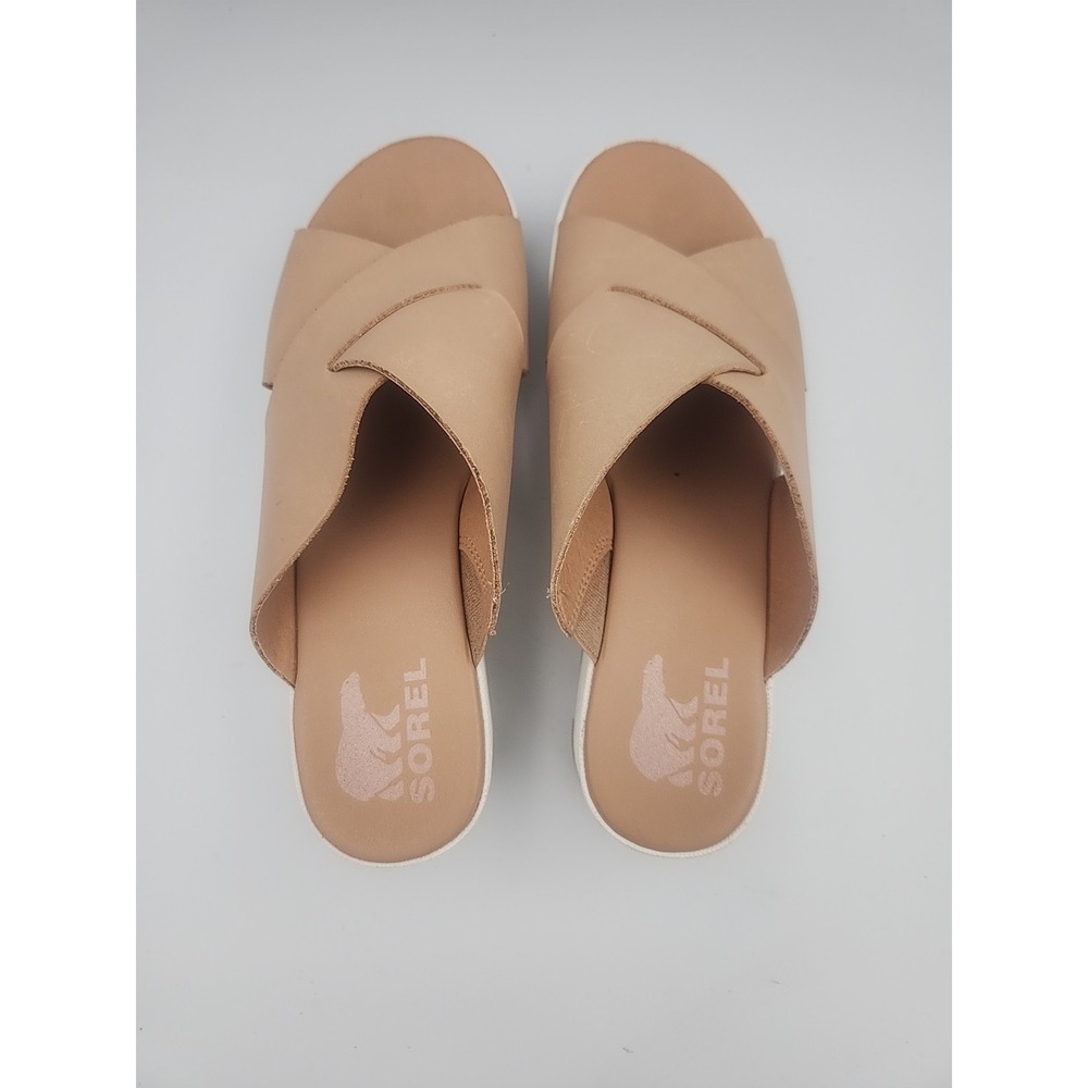 Sorel Cameron Flatform Mule Sandals Honest Beige Leather Slip On Size 9 - Picture 5 of 7